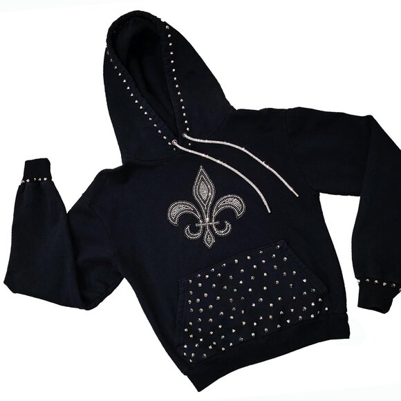 Royale Fleur Studded Unisex Black Hoodie - Picture 1 of 7